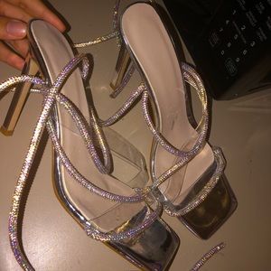 Beautiful (lightly used) rhinestone wrap up heels!